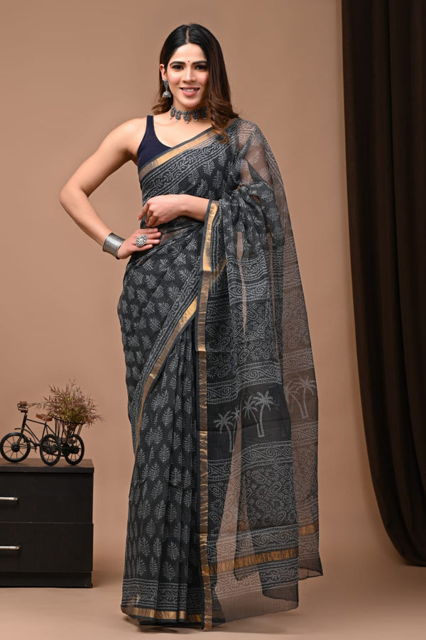 Exclusive hand Block Printed Kota Doria Saree (SWSRKO01)