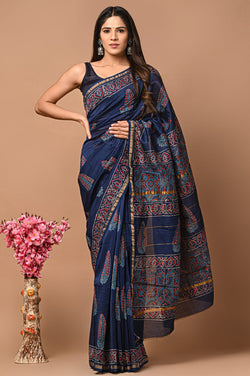 Premium Hand Block Printed Chanderi Silk Saree