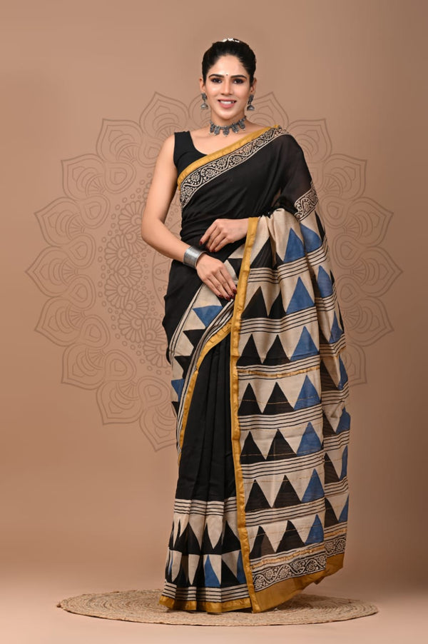 Premium Hand Block Printed Chanderi Silk Saree