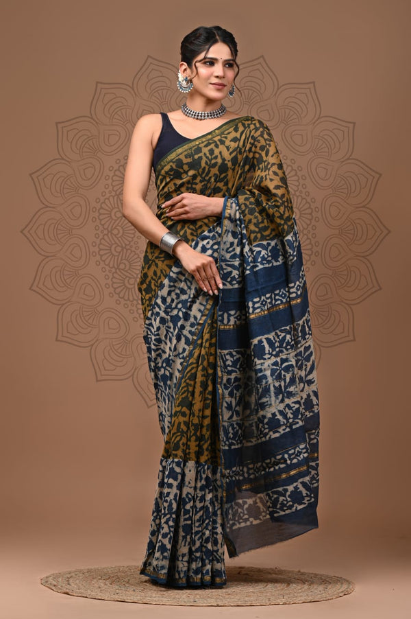 Premium Hand Block Printed Chanderi Silk Saree