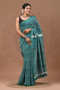 Premium Hand Block Printed Chanderi Silk Saree