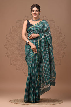 Premium Hand Block Printed Chanderi Silk Saree