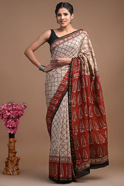 Premium Hand Block Printed Chanderi Silk Saree