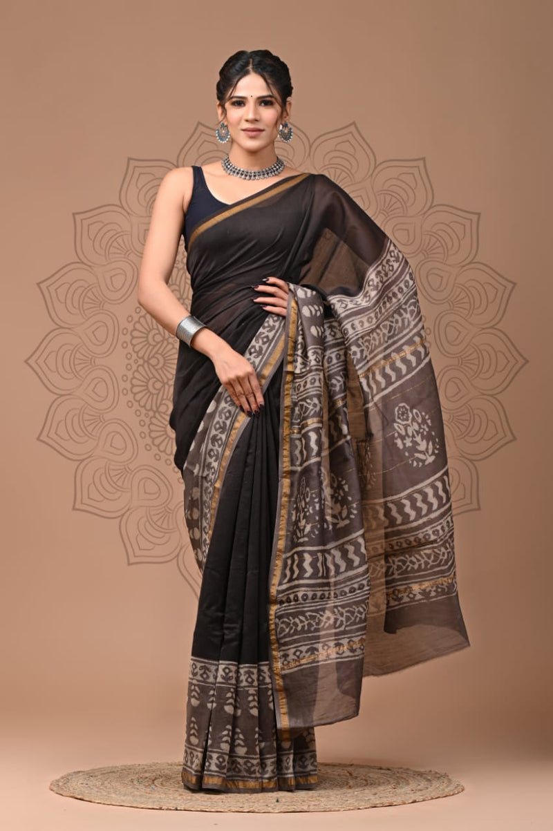 Premium Hand Block Printed Chanderi Silk Saree