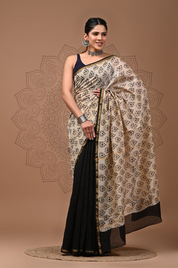 Premium Hand Block Printed Chanderi Silk Saree