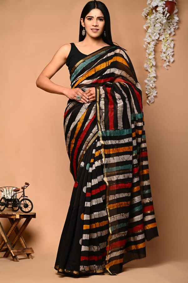 Premium Hand Block Printed Chanderi Silk Saree