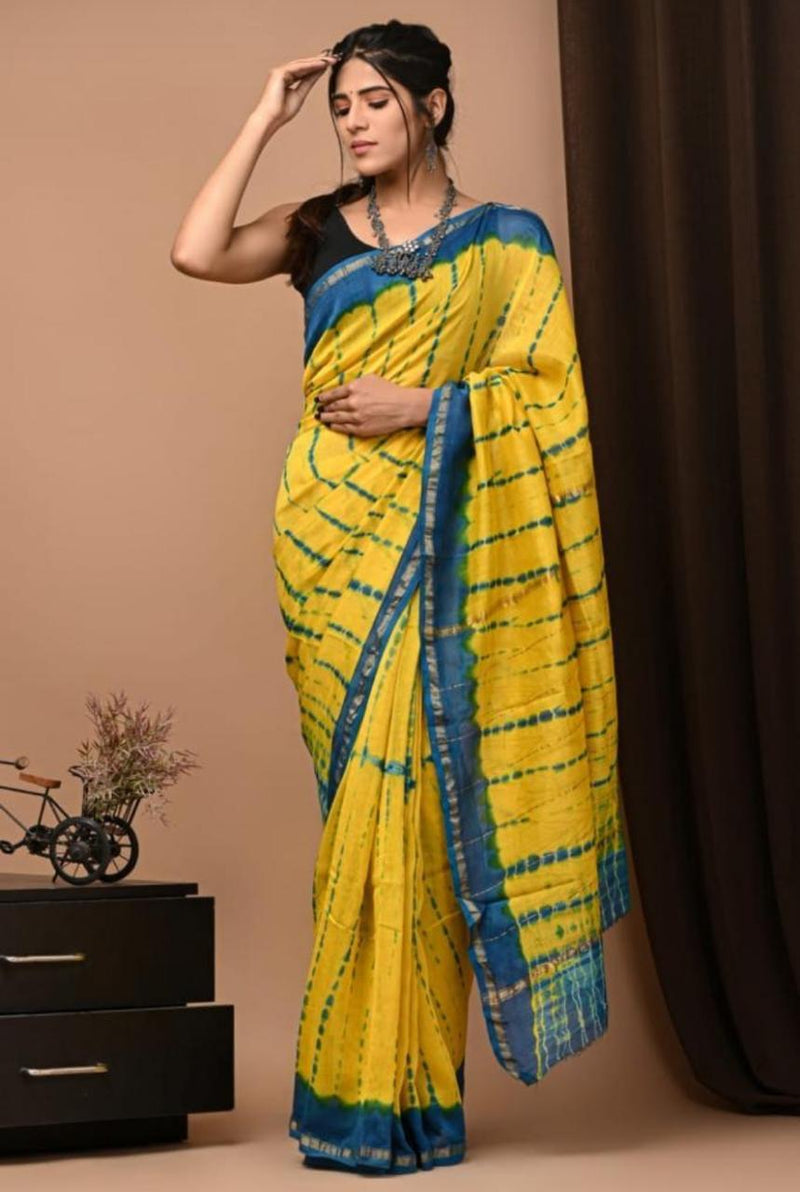 Premium Hand Block Printed Chanderi Silk Saree