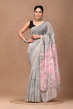 Premium Hand Block Printed Chanderi Silk Saree