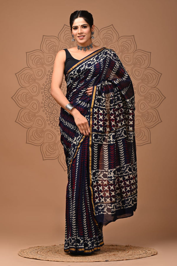 Premium Hand Block Printed Chanderi Silk Saree