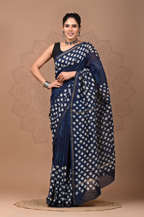 Premium Hand Block Printed Chanderi Silk Saree (SWSRCHACH29)