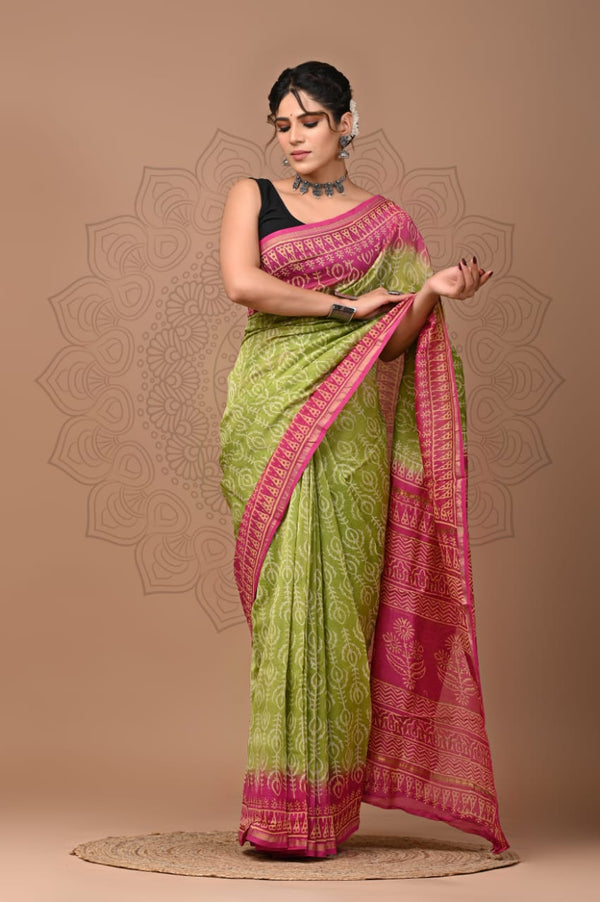 Premium Hand Block Printed Chanderi Silk Saree (SWSRCHACH26)