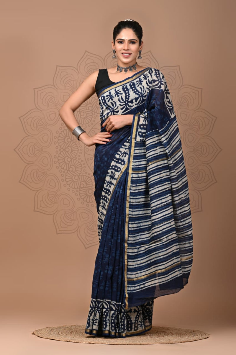 Premium Hand Block Printed Chanderi Silk Saree (SWSRCHACH25)