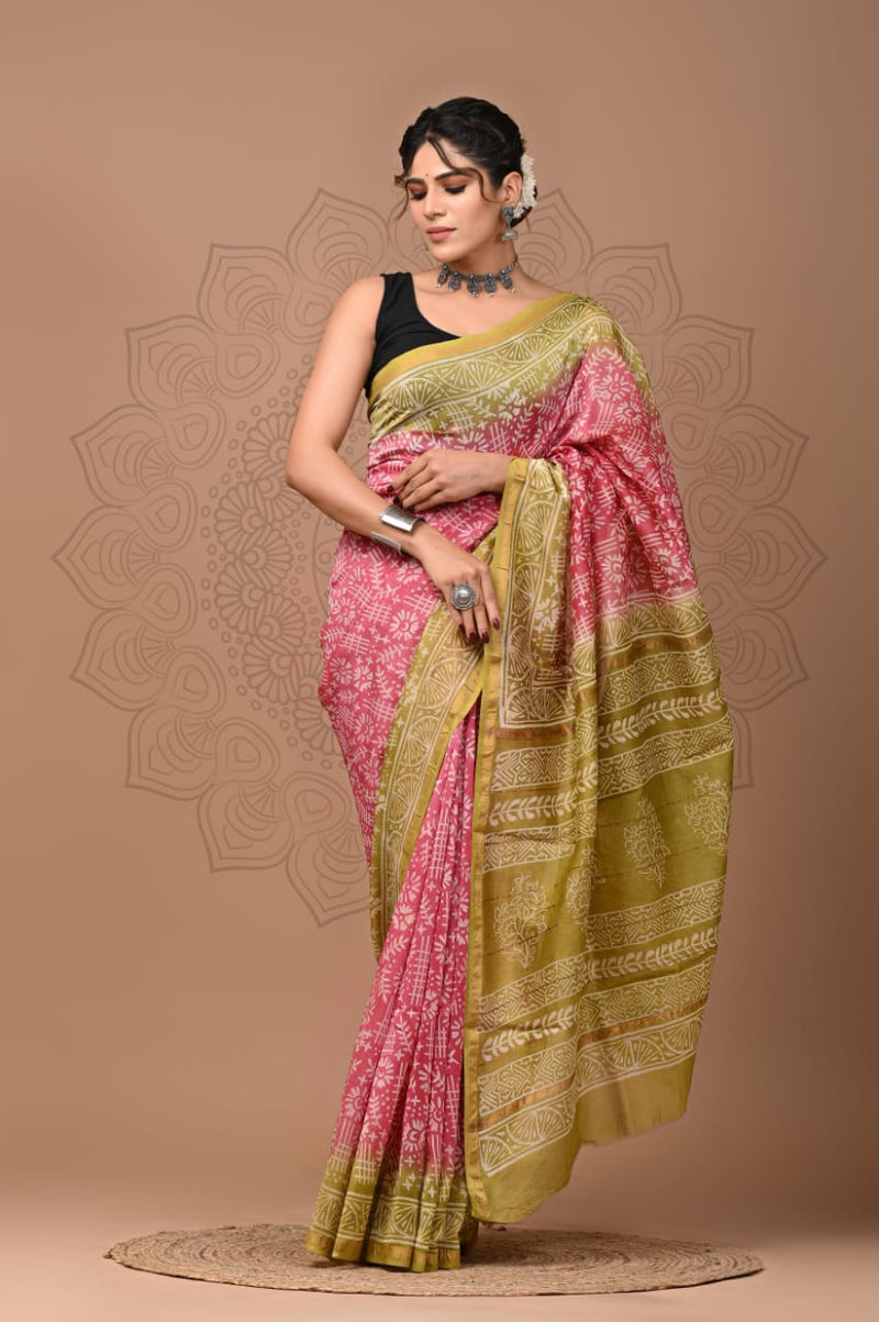 Premium Hand Block Printed Chanderi Silk Saree (SWSRCHACH24)