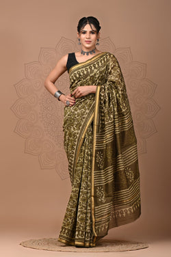 Premium Hand Block Printed Chanderi Silk Saree (SWSRCHACH23)