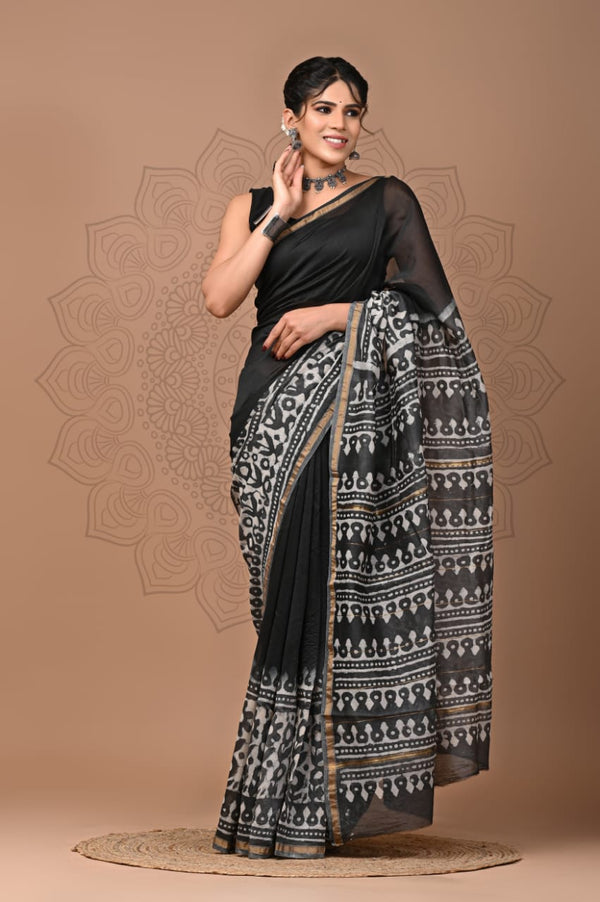 Premium Hand Block Printed Chanderi Silk Saree (SWSRCHACH22)