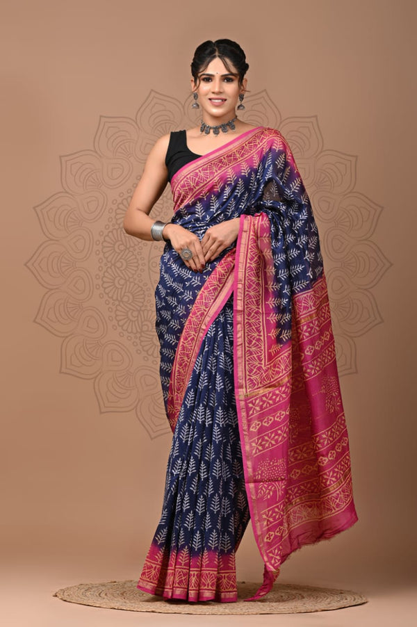 Premium Hand Block Printed Chanderi Silk Saree (SWSRCHACH21)