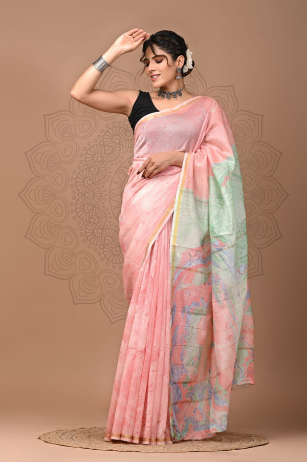 Premium Hand Block Printed Chanderi Silk Saree (SWSRCHACH20)