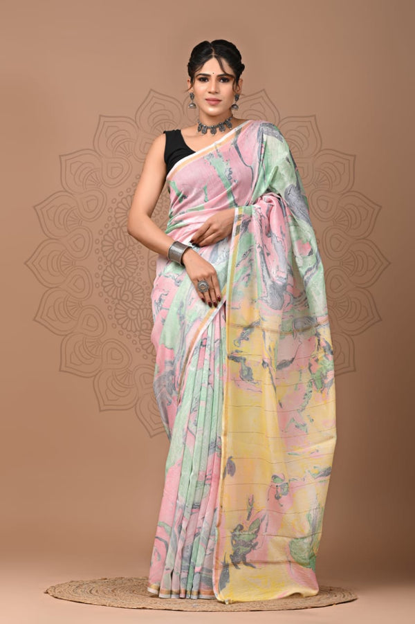 Premium Hand Block Printed Chanderi Silk Saree (SWSRCHACH16)