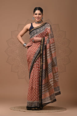 Premium Hand Block Printed Chanderi Silk Saree (SWSRCHACH13)