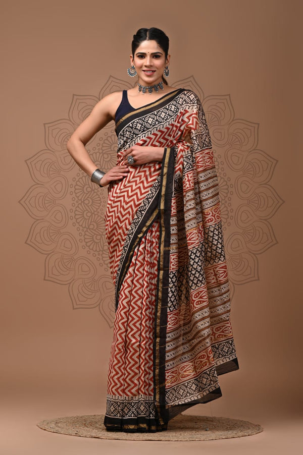 Premium Hand Block Printed Chanderi Silk Saree (SWSRCHACH13)