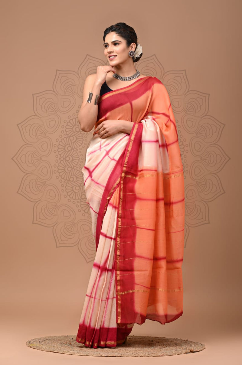 Premium Hand Block Printed Chanderi Silk Saree (SWSRCHACH08)