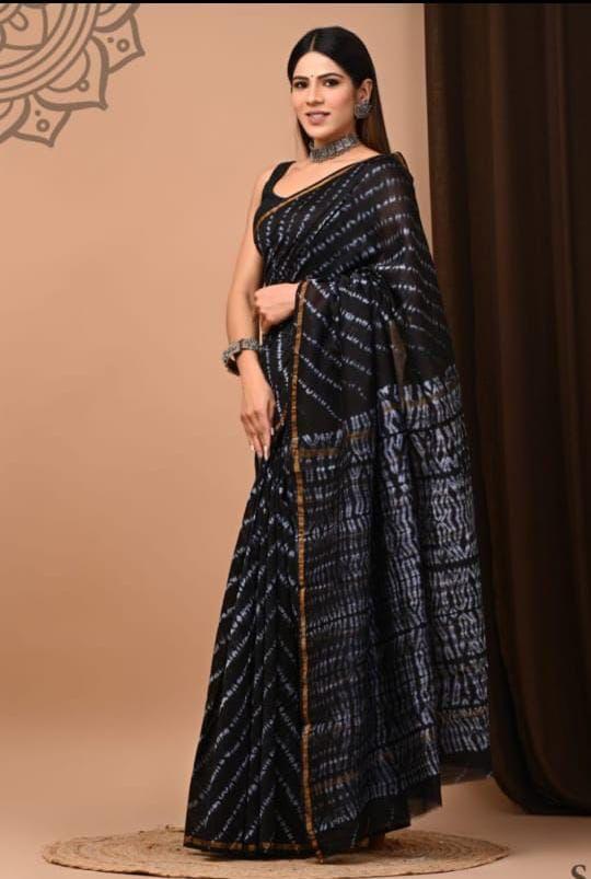 Premium Hand Block Printed Chanderi Silk Saree (SWSRCHACH04)