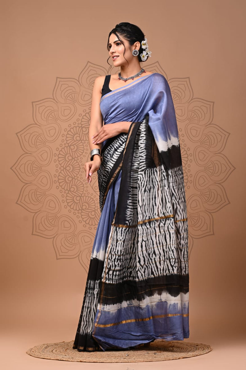 Premium Hand Block Printed Chanderi Silk Saree (SWSRCHACH05)