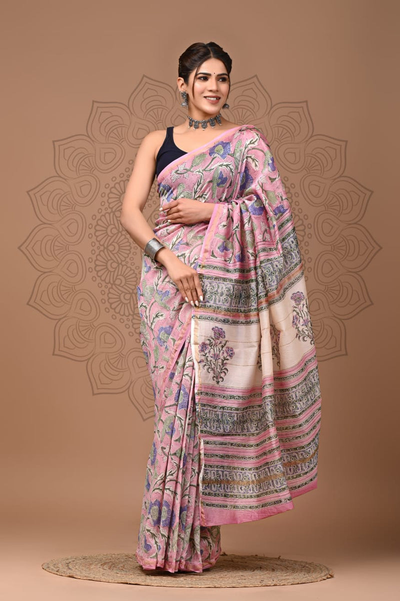 Premium Hand Block Printed Chanderi Silk Saree (SWSRCHACH01)