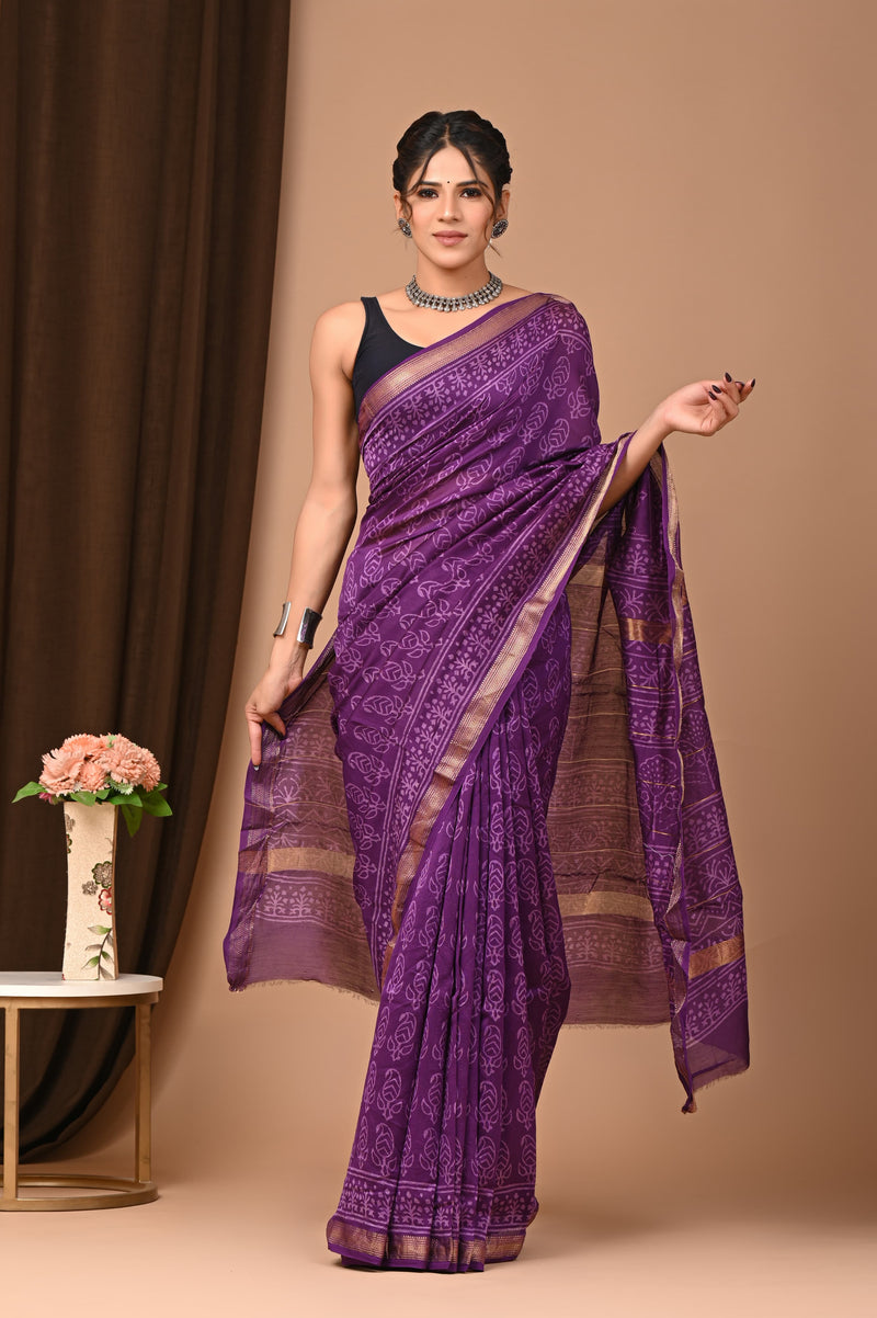 Exclusive Hand Block Printed Maheshwari Silk Saree (SWSRMAH06)