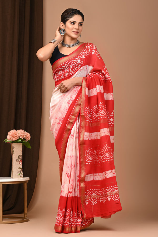 Exclusive Hand Block Printed Maheshwari Silk Saree (SWSRMAH05)