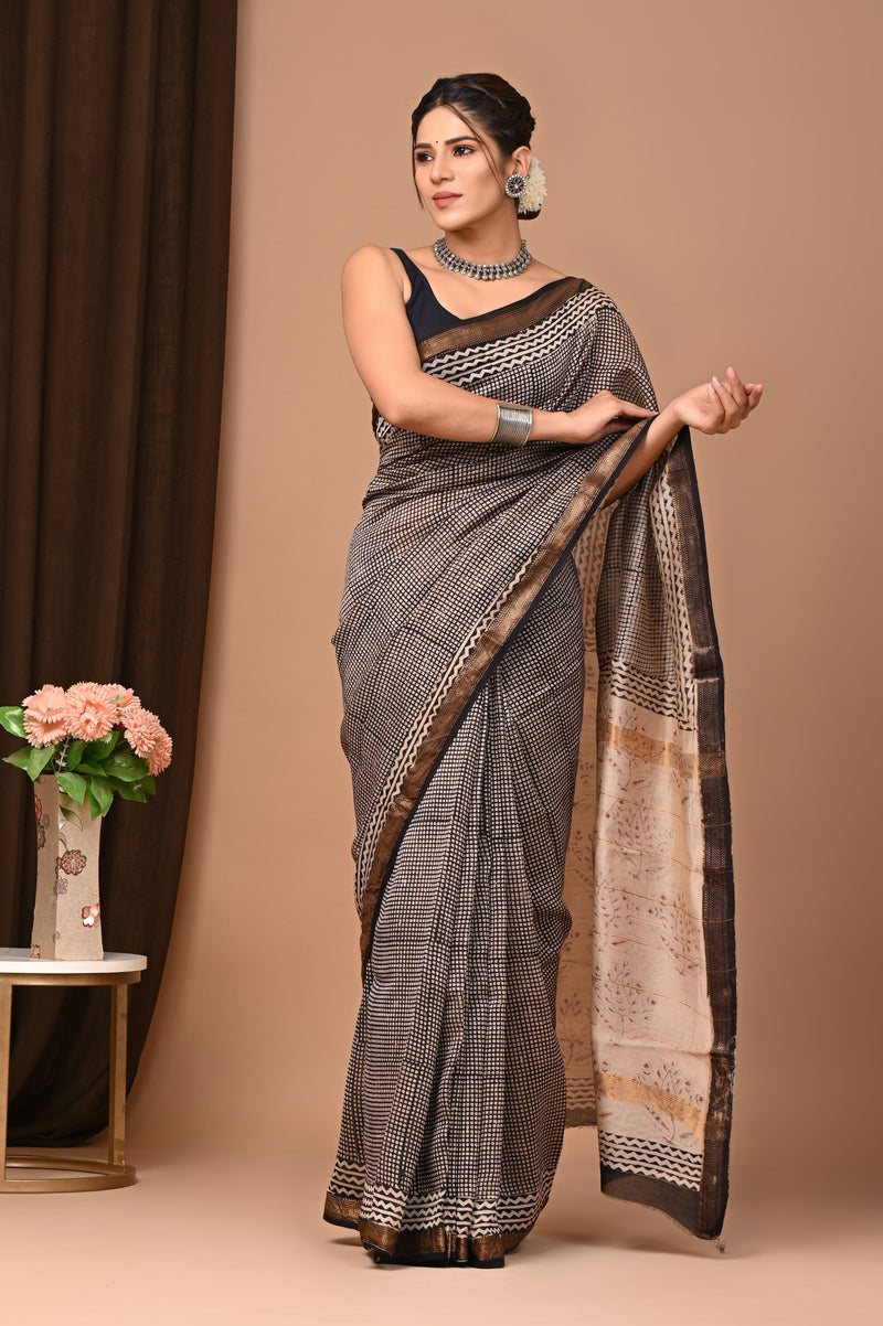 Exclusive Hand Block Printed Maheshwari Silk Saree (SWSRMAH02)