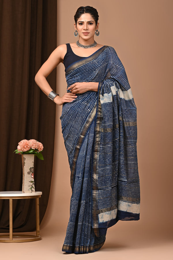 Exclusive Hand Block Printed Maheshwari Silk Saree (SWSRMAH04)