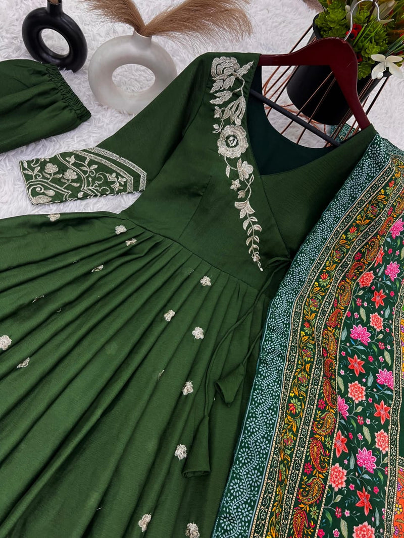 Presenting New Designer Festival Collection In Pure Chinnon With Embroidery Sequence Work Gown And Dupatta Set Fully Stitched Ready To Wear 🔥😍🥰