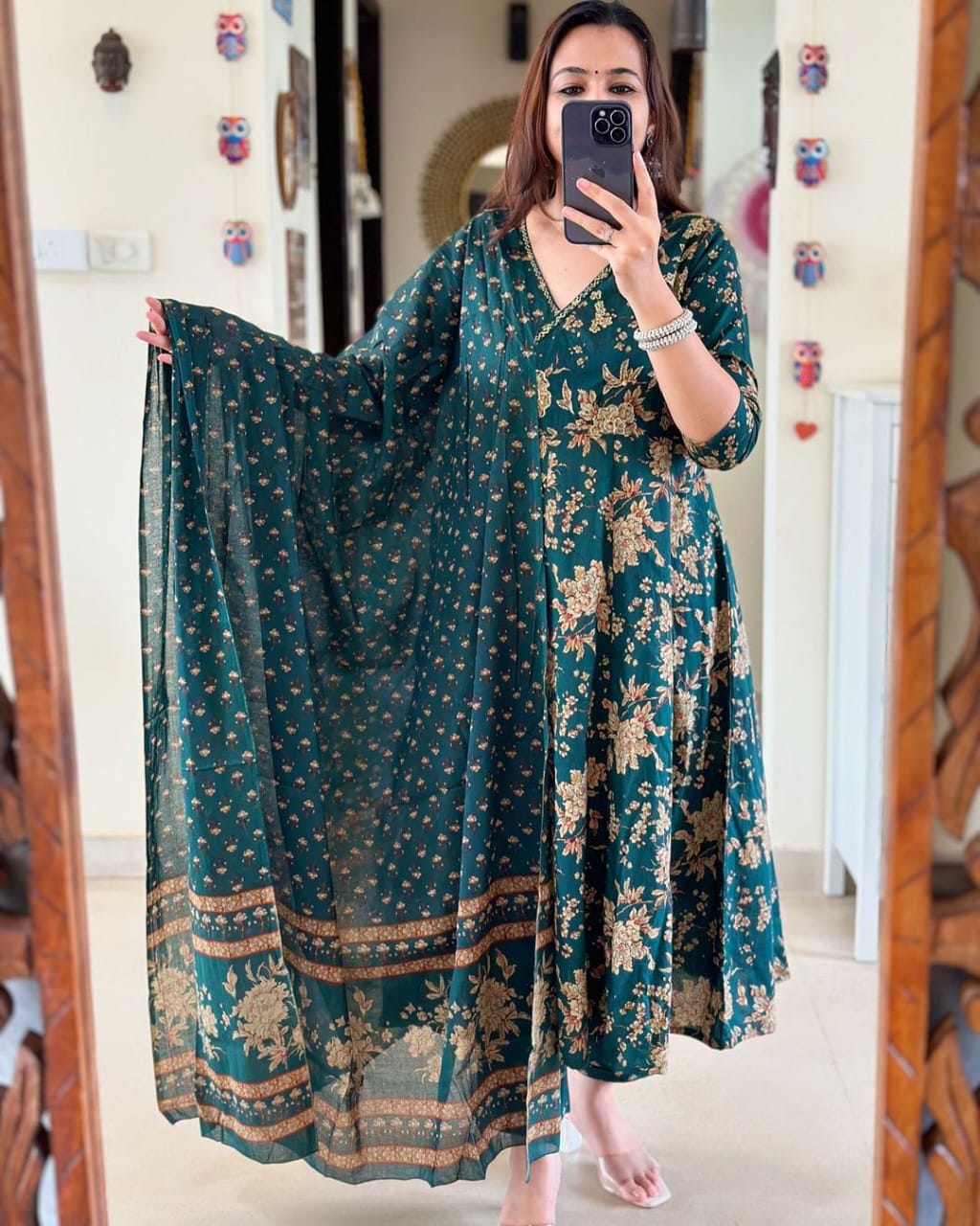 New Anarkali kurta set with Angrakha style with side dori attached heavy Tassel Women's printed cotton kurta  pant or dupatta set (WARED228)