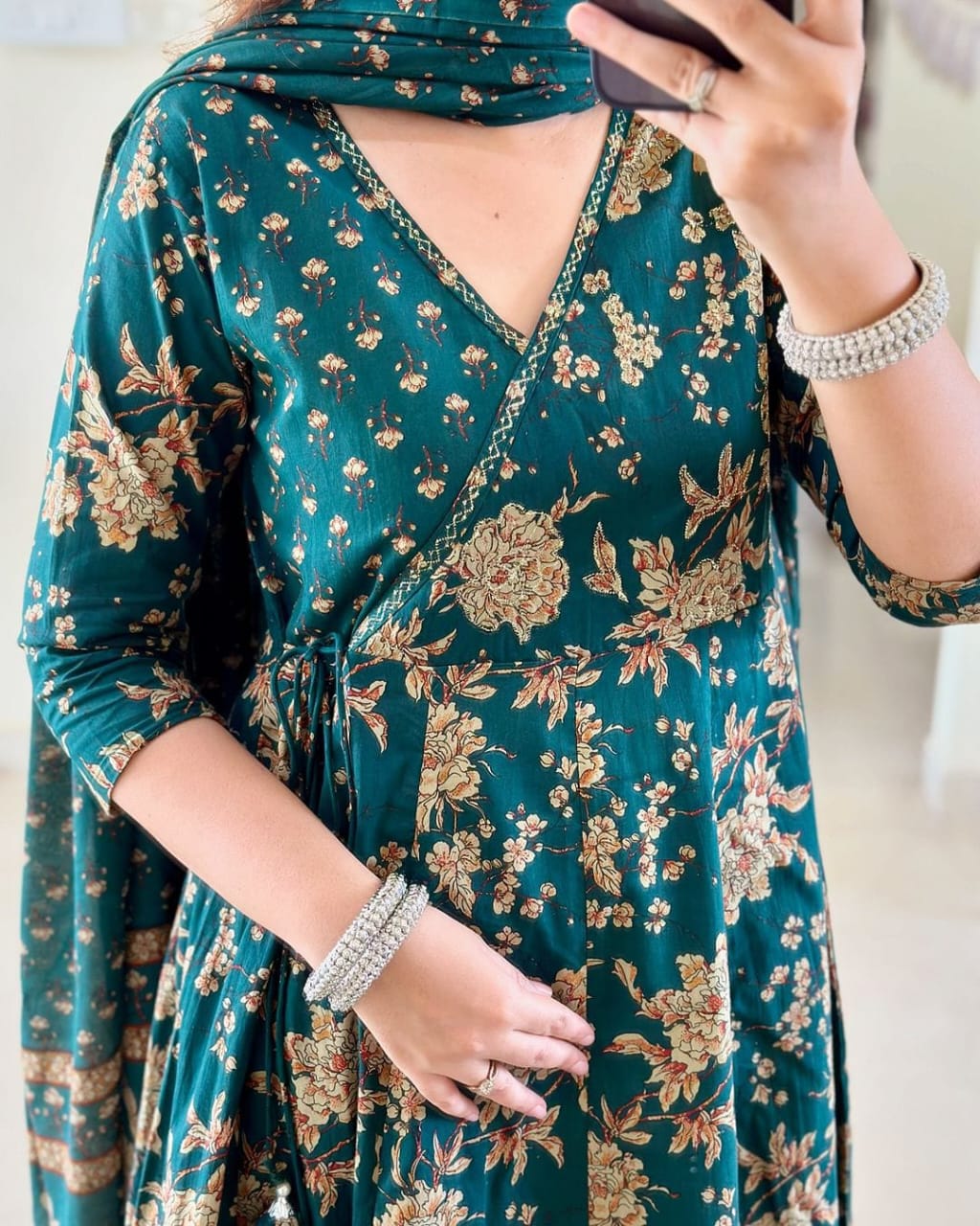 New Anarkali kurta set with Angrakha style with side dori attached heavy Tassel Women's printed cotton kurta  pant or dupatta set (WARED228)