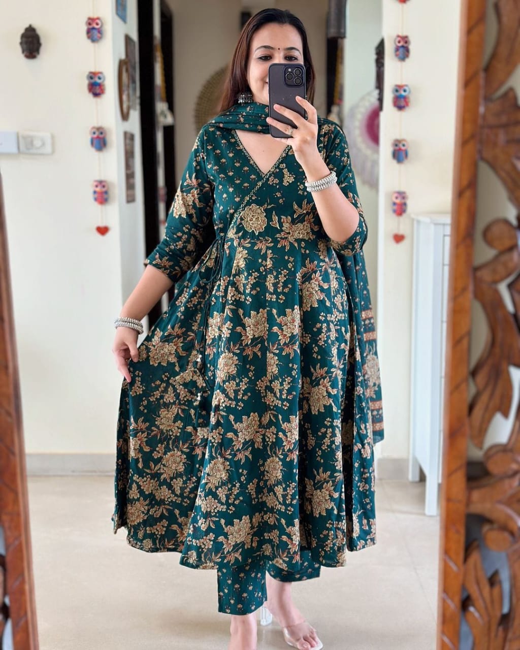 New Anarkali kurta set with Angrakha style with side dori attached heavy Tassel Women's printed cotton kurta  pant or dupatta set (WARED228)