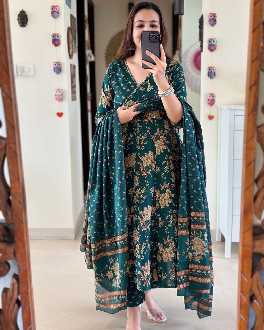 New Anarkali kurta set with Angrakha style with side dori attached heavy Tassel Women's printed cotton kurta  pant or dupatta set (WARED228)