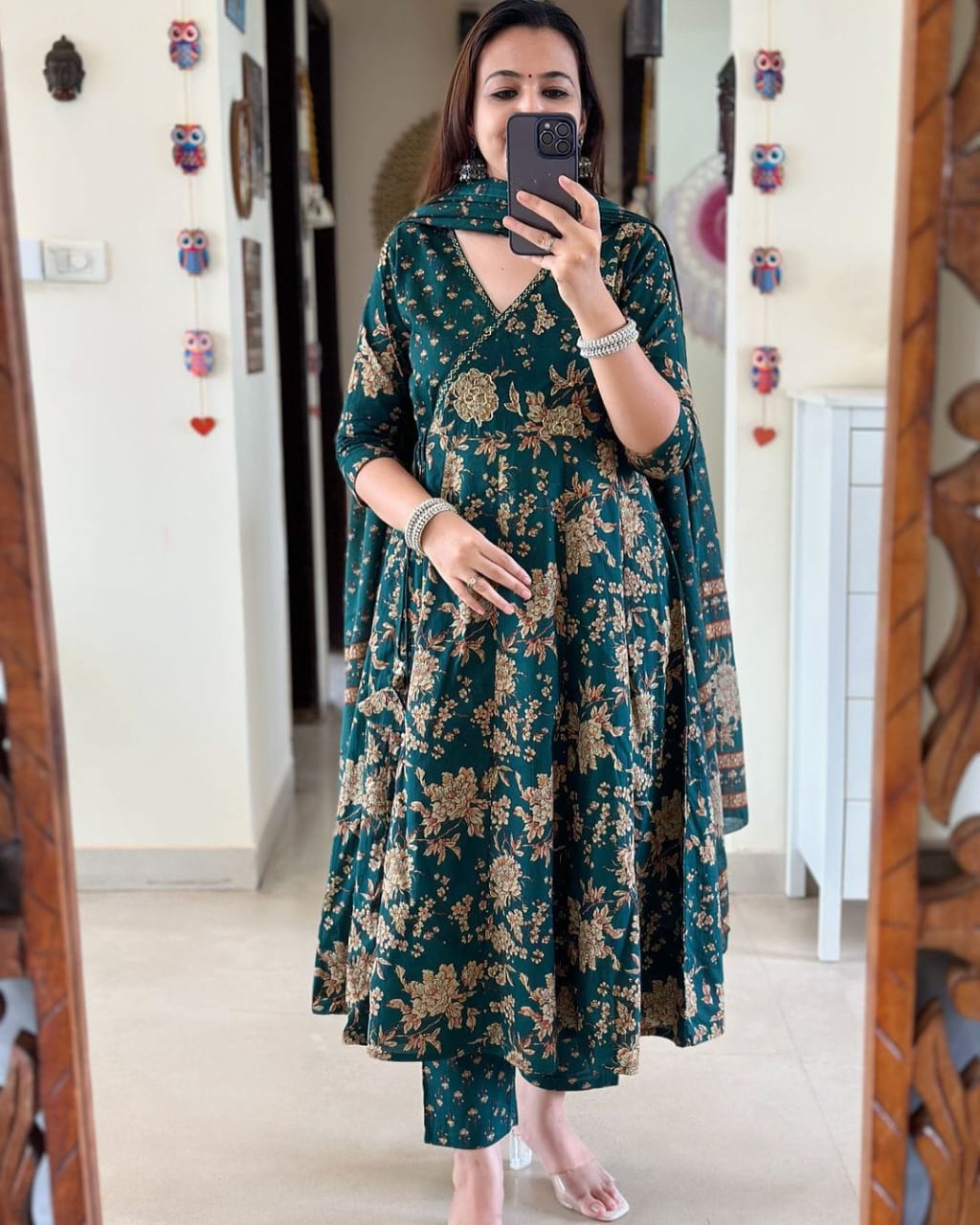 New Anarkali kurta set with Angrakha style with side dori attached heavy Tassel Women's printed cotton kurta  pant or dupatta set (WARED228)