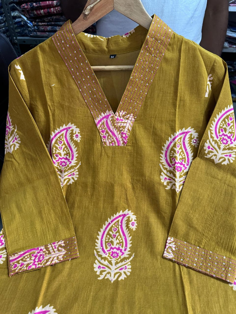 Pure fine Cotton fabric  Kurti with Pant with cotton 100-100 Dupatta🌹🌹Nack Hand work