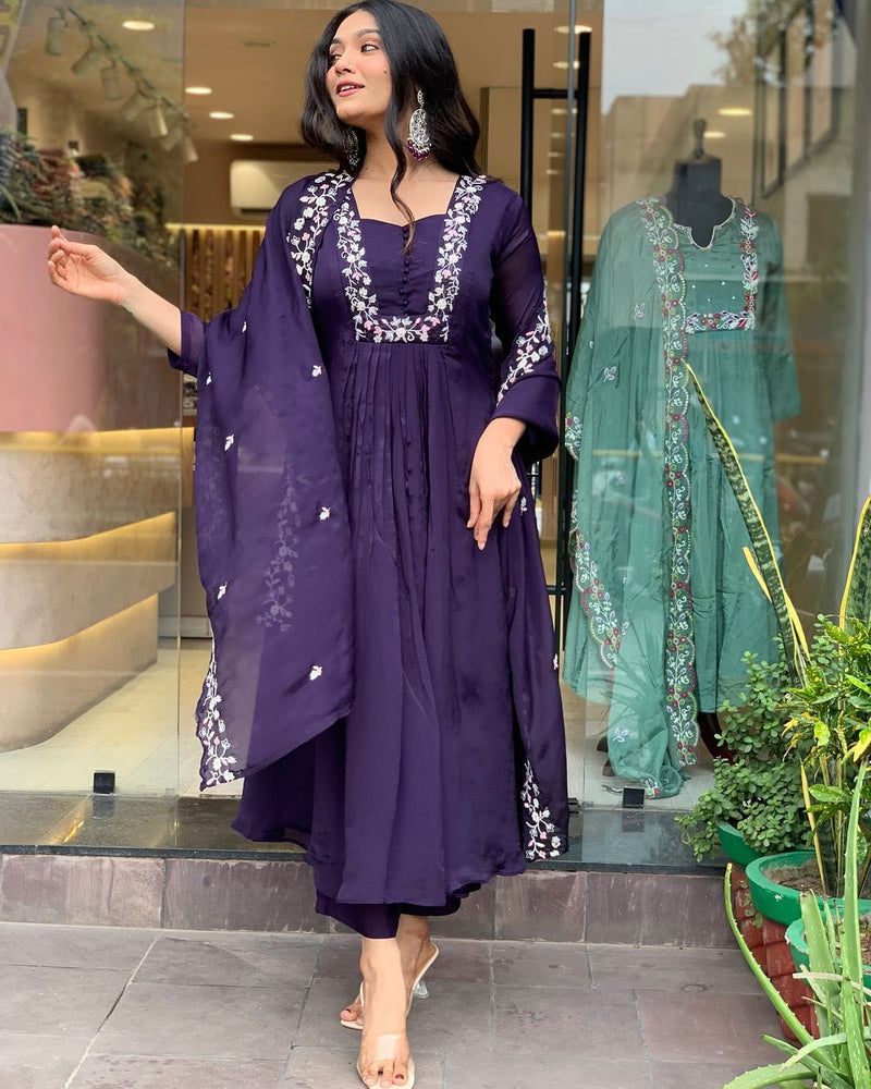 Pure Cotton60-60 super dyeing kurta with beautiful emb neck yoke  cotton pant with emb full cotton dupatta.