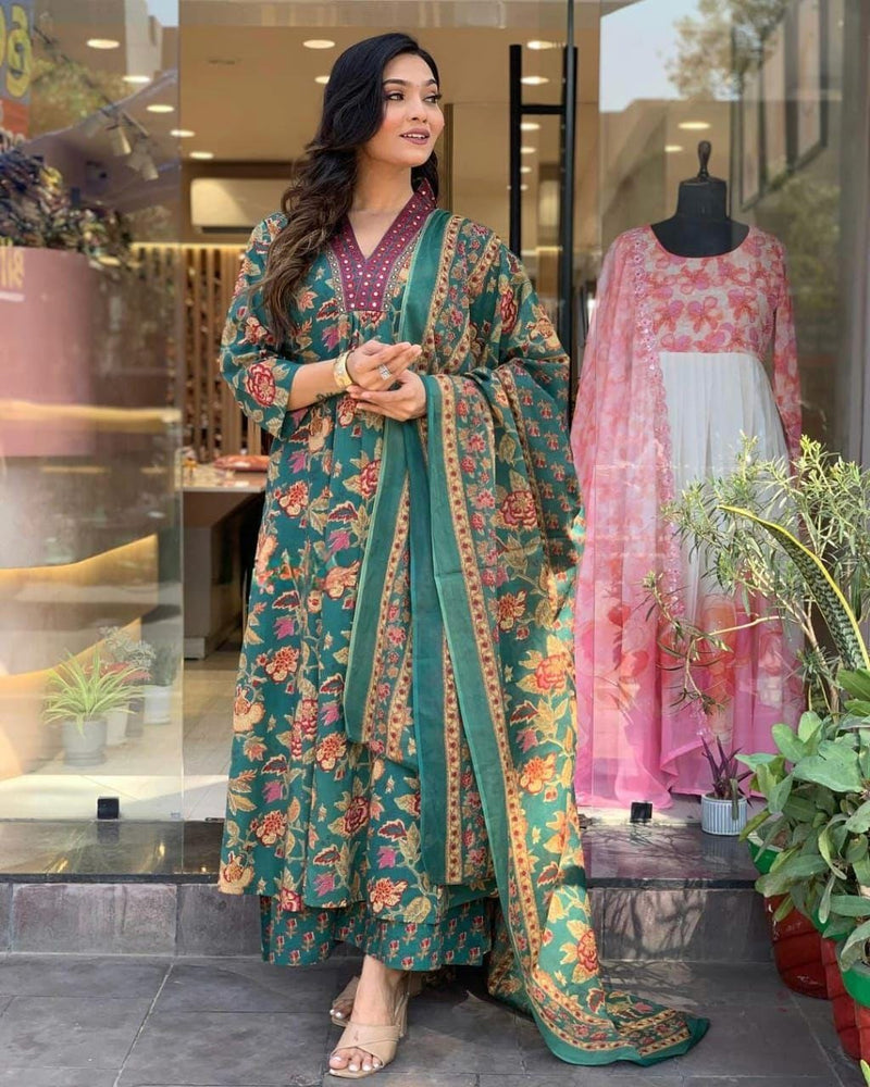 This A-line pant set is perfect for the summer season with its vibrant floral print and confident pocket one side. Plus, the included matching dupatta completes the look and adds an extra touch of style.