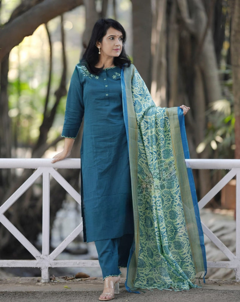 PARIDHAN BY PRERNA COLLECTION'S EXCLUSIVE  KHADI COTTON KURTI WITH EMBROIDERY WORK (NFRD43)