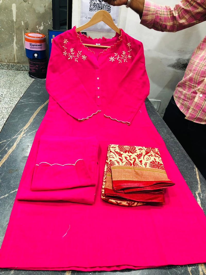 PARIDHAN BY PRERNA COLLECTION'S EXCLUSIVE  KHADI COTTON KURTI WITH EMBROIDERY WORK (NFRD44)