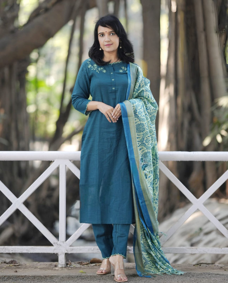 PARIDHAN BY PRERNA COLLECTION'S EXCLUSIVE  KHADI COTTON KURTI WITH EMBROIDERY WORK (NFRD43)