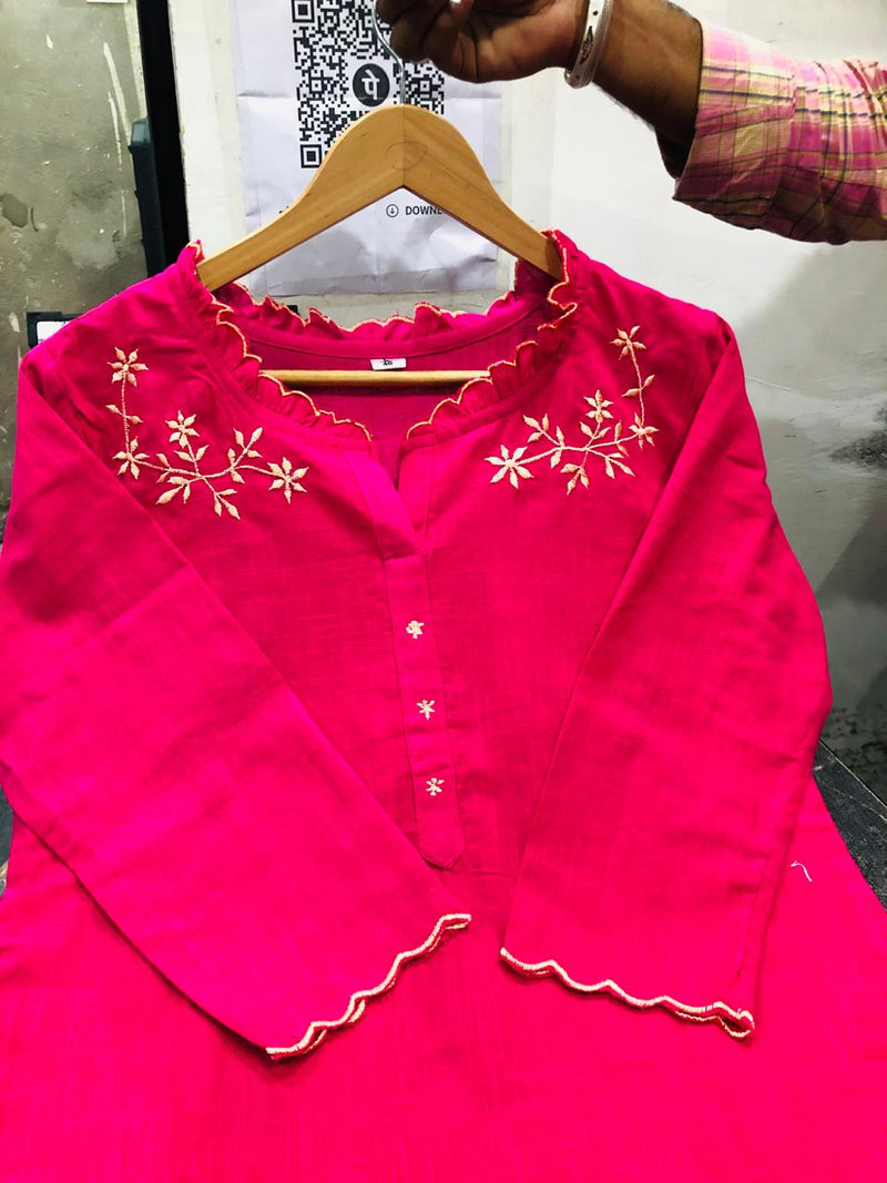 PARIDHAN BY PRERNA COLLECTION'S EXCLUSIVE  KHADI COTTON KURTI WITH EMBROIDERY WORK (NFRD44)