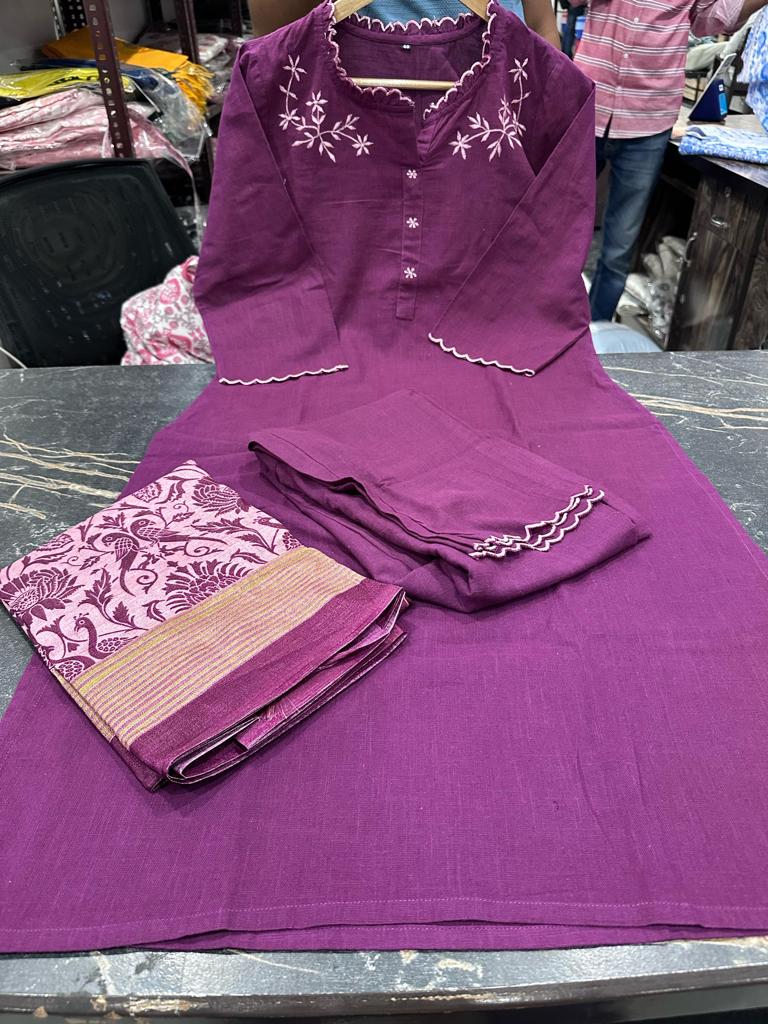 PARIDHAN BY PRERNA COLLECTION'S EXCLUSIVE  KHADI COTTON KURTI WITH EMBROIDERY WORK (NFRD45)