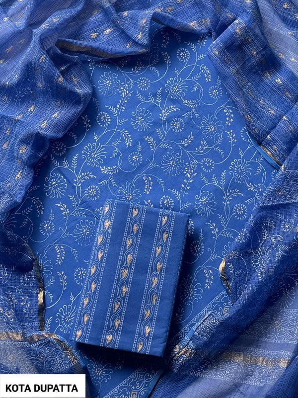 TRADITIOANAL HAND BLOCK PRINT COTTON SUIT SET WITH KOTA DORIA DUPATTA