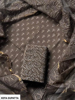 Hand Block Print Cotton Suit Set with Kota Doria Dupatta