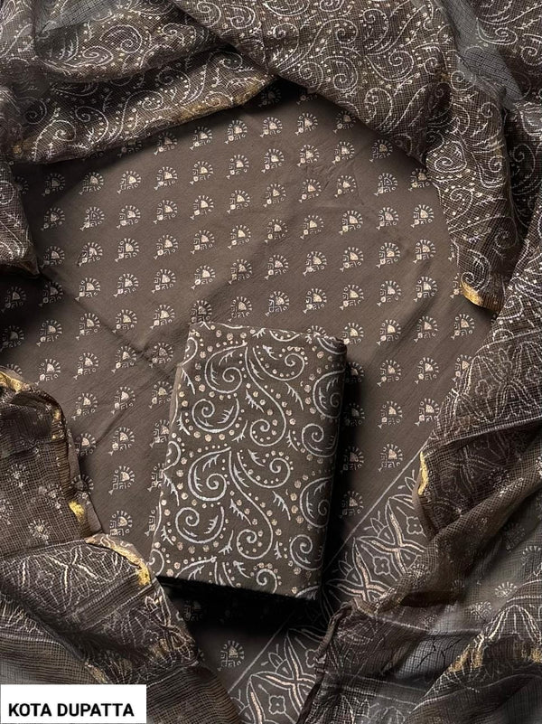 Hand Block Print Cotton Suit Set with Kota Doria Dupatta