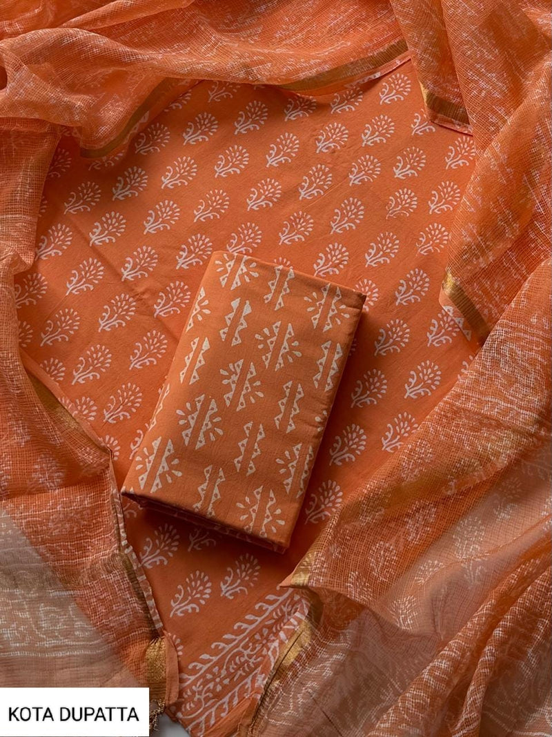 Suits Wala Hand Block Print Cotton Suit Set with Kota Doria Dupatta